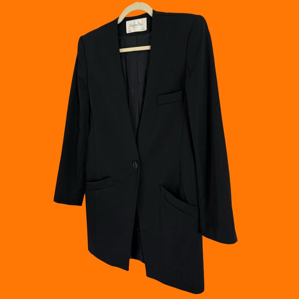 80's 90's vintage longline tailored blazer jacket MEDIUM Christian Dior - Picture 2 of 6